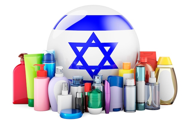 Premium Photo  Israeli flag with cosmetic bottles hair facial skin and body care products 3d 