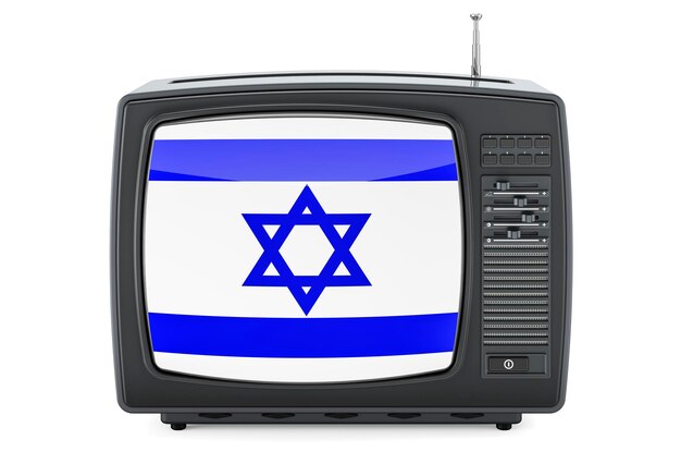 Foto israëlische televisie concept tv set met vlag van israël 3d rendering