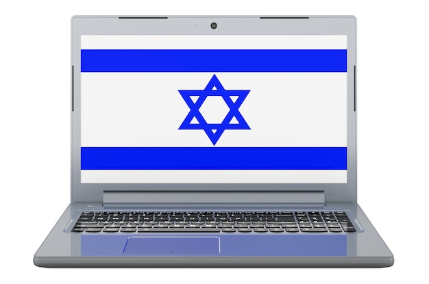 Israëlische vlag op laptopscherm 3D illustratie geïsoleerd op witte achtergrond