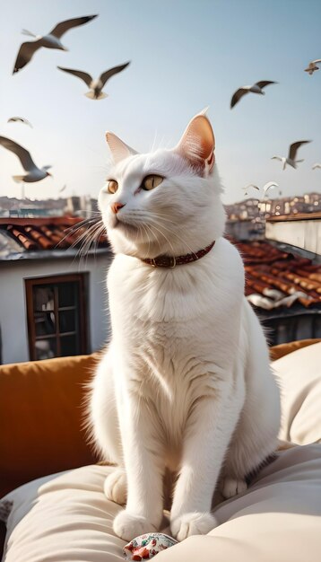 Istanbul background white sweet cat