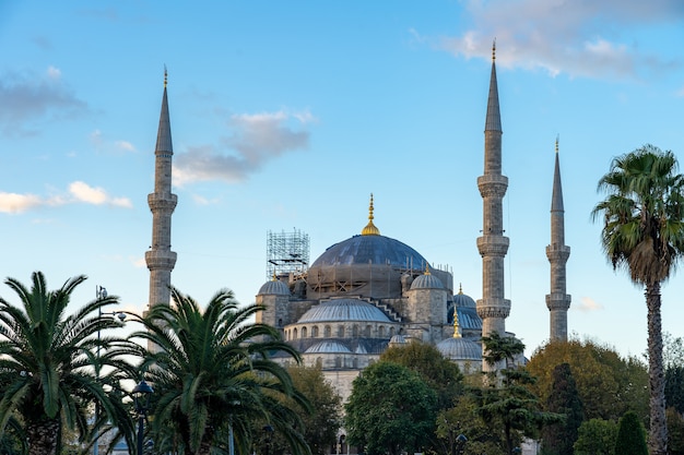 イスタンブール、トルコのイスタンブールの青いmosquewith青い素敵な空