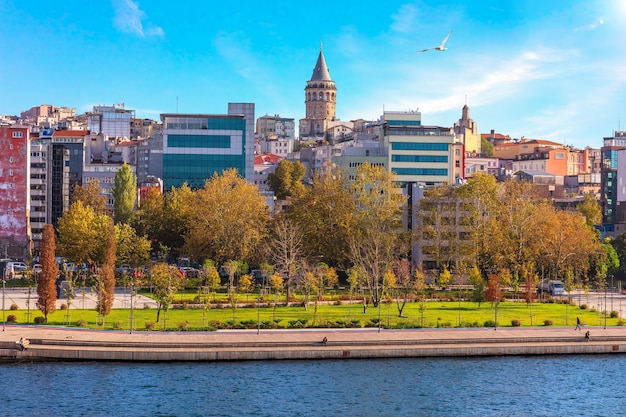 Istanbul and the Galata Tower, sunny day view.