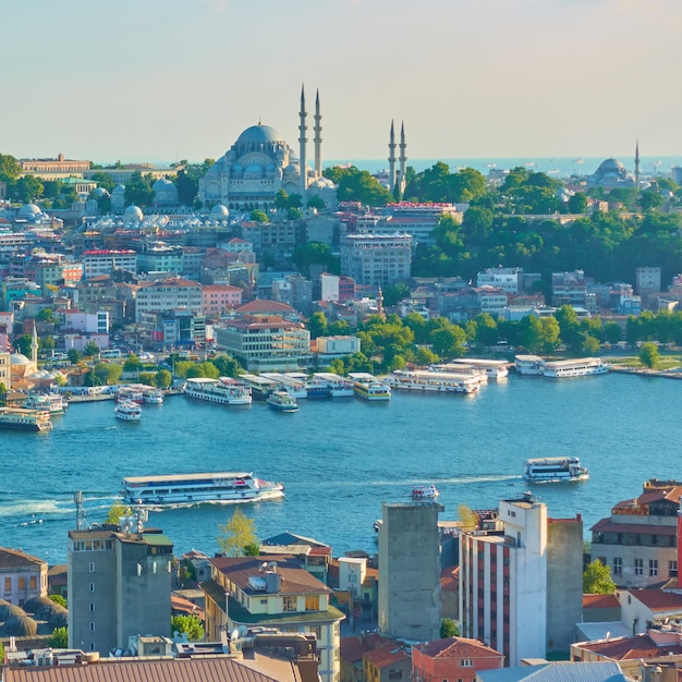 Istanbul and Golden Horn inlet in the summer evening, Turkey