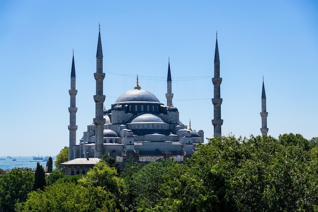 Istanbul landscape with the Blue Mosque on a clear and sunny day