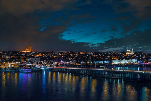 Istanbul Metro Train line and Platfrom built on Halic with beautiful Istanbul landmarks