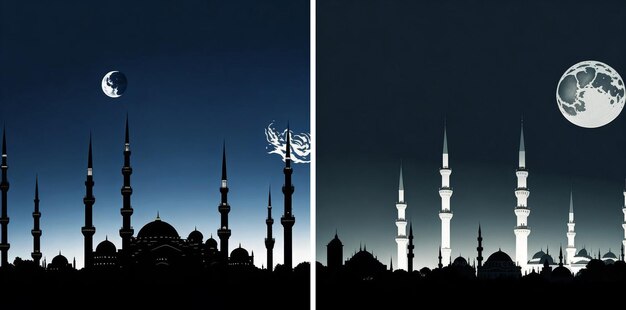 Istanbul silhouet en volle maan gemaakt met generatieve AI-technologie