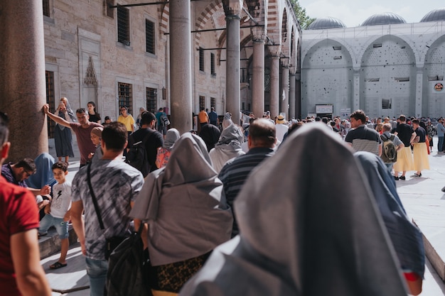 istanbul turkey - august 2019: blue mosque, explore turkey, visit istanbul concept.
