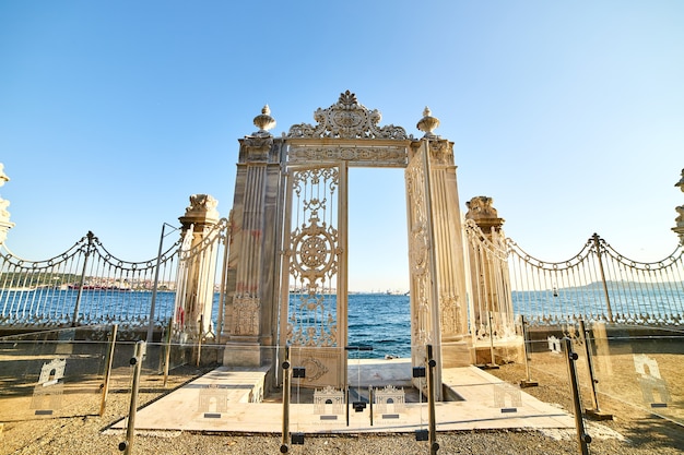 ISTANBUL, TURKEY - October 12, 2019: Bosphorus gate at Dolmabahce palace in Istanbul, Turkey