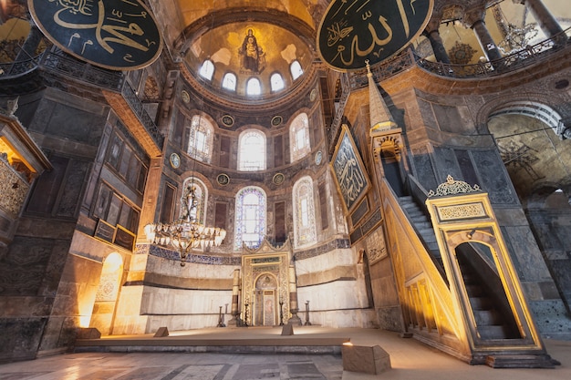 ISTANBUL, TURKEY - SEPTEMBER 06, 2014: Hagia Sophia interior on September 06, 2014 in Istanbul, Turkey. Hagia Sophia is the greatest monument of Byzantine Culture.