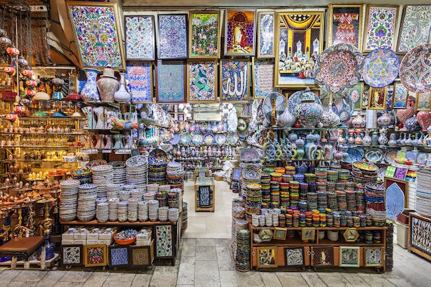 ISTANBUL, TURKEY - SEPTEMBER 08, 2014: The Grand Bazaar is one of the largest and oldest covered markets in the world on September 08, 2014 in Istanbul, Turkey.