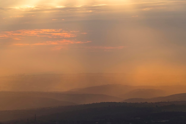 Istanbul view from air shows us amazing sunset scene