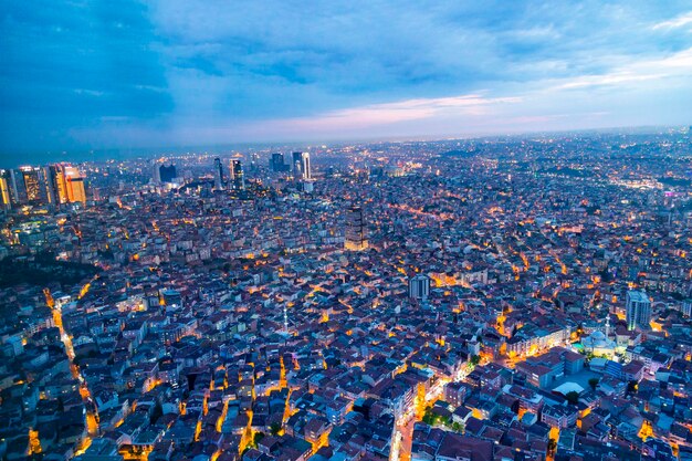 Istanbul view from air shows us amazing twilight scene