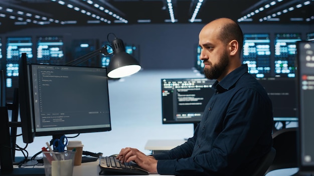 IT-deskundige programmering in een datacentrum met supercomputers