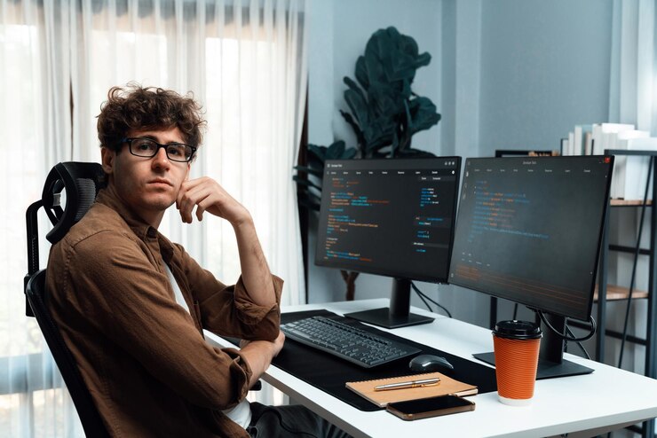 Photo it developer in online software information looking at camera gusher