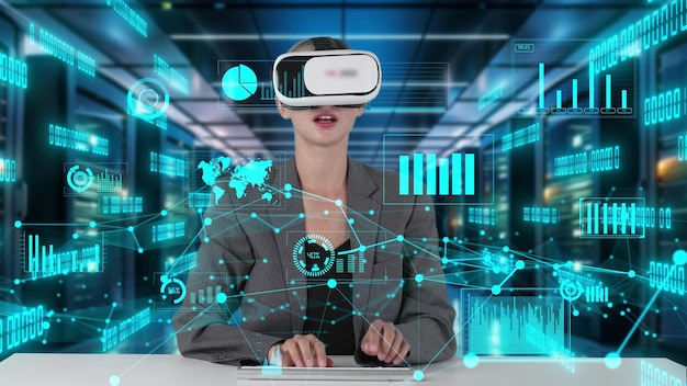 It developer typing computer code for analyzing intelligent by vr contraption