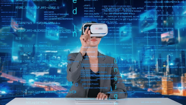 it developer typing computer code for analyzing intelligent by vr contraption