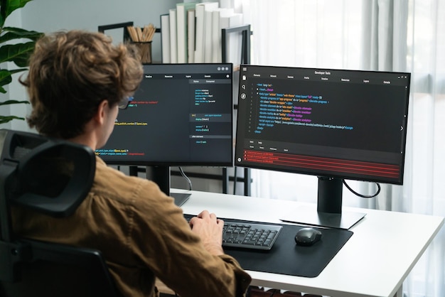パソコンのスクリーンでオンラインソフトウェア開発 コーディングをしている IT 開発者 Gusher
