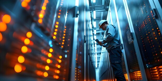 it engineer in large database server center office focusing on highspeed data transfer concept database management data transfer it engineering server center high speed networking