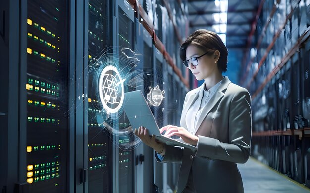 IT engineers and technicians discussing business problems and data connections in server room