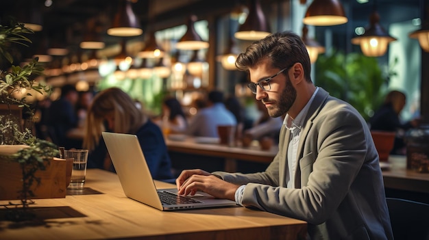 An IT freelancer working on a laptop in a coffee shop