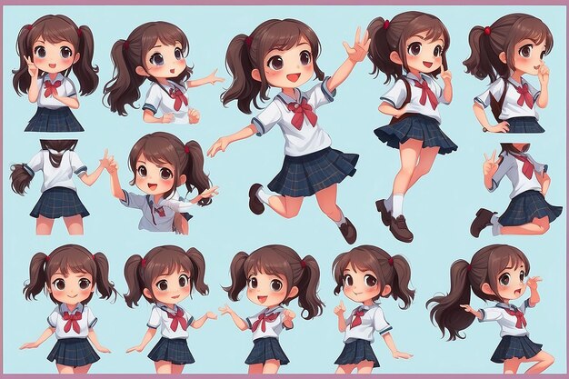 Photo it is a character set of a schoolgirl there are gestures and poses mainly explained