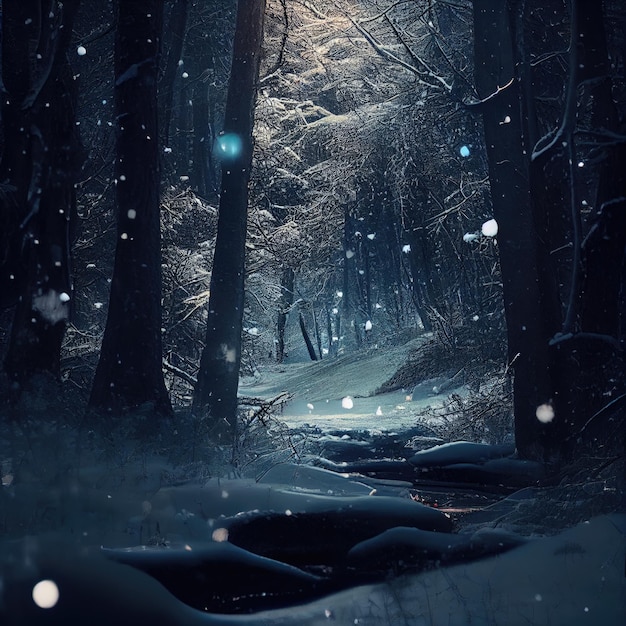 It is snowing in the winter forest Generative AI