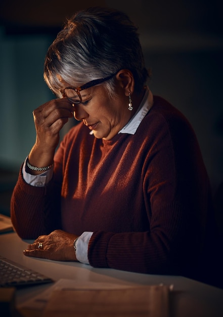 It might be time to call it a night Shot of a mature businesswoman looking stressed out while working late in an office