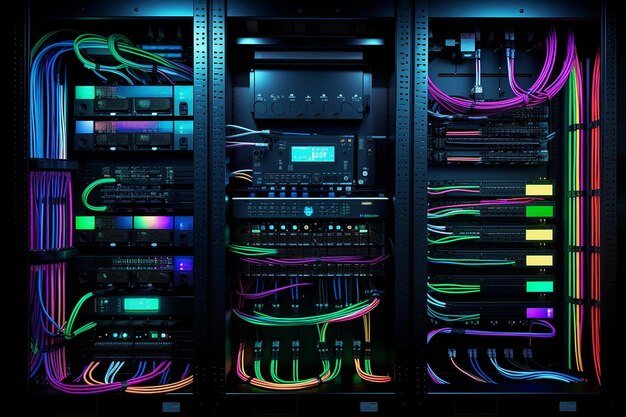 Фото Специалисты в области информационных технологий маркируют серверные стойки для сетевой организации