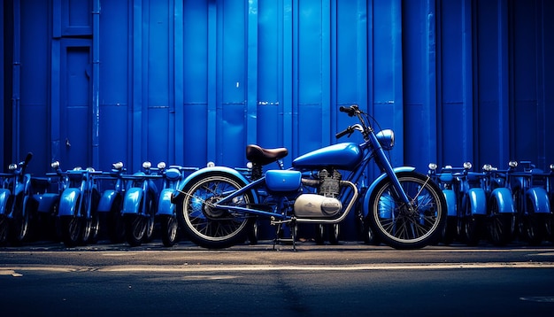 It was a blue motorcycle parked in a narrow alley