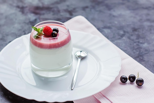 Italiaans dessert panna cotta met bessensaus