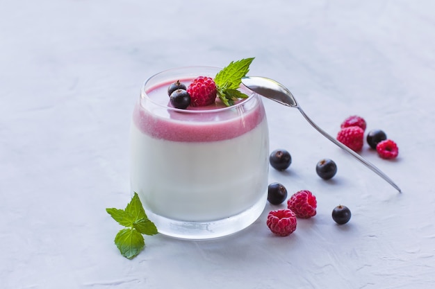 Italiaans dessert panna cotta met bessensaus