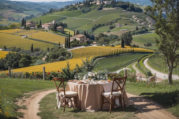 Italiaans dineren in de wijngaard, glooiende heuvels in de open lucht en Toscaanse smaken