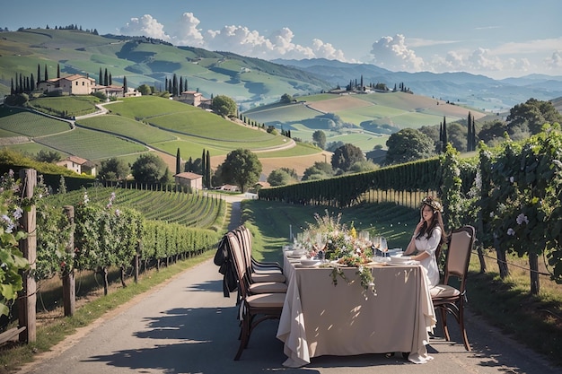 Italiaans dineren in de wijngaard, glooiende heuvels in de open lucht en Toscaanse smaken