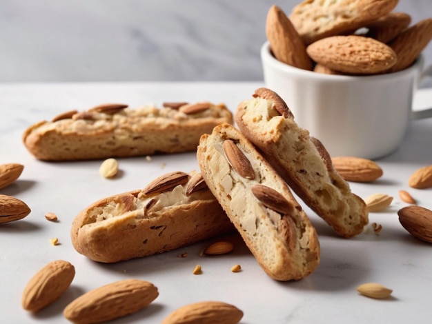 Foto italiaanse amandel cantuccini biscotti koekjes geserveerd in moderne stijl met amandel smaak