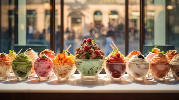 Italiaanse gelateria met een kleurrijke reeks gelato-smaken