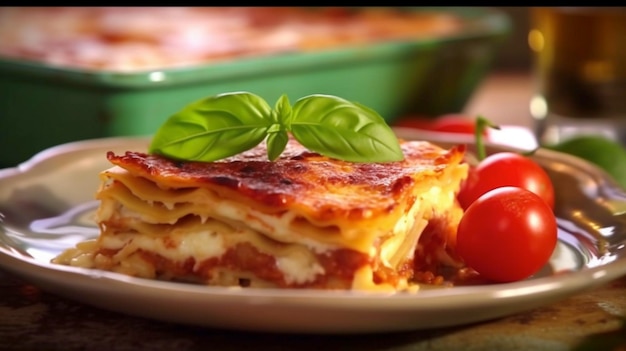 Italiaanse lasagne met tomatenvariatie Een opvallende illustratie gemaakt met behulp van generatieve AI-tools