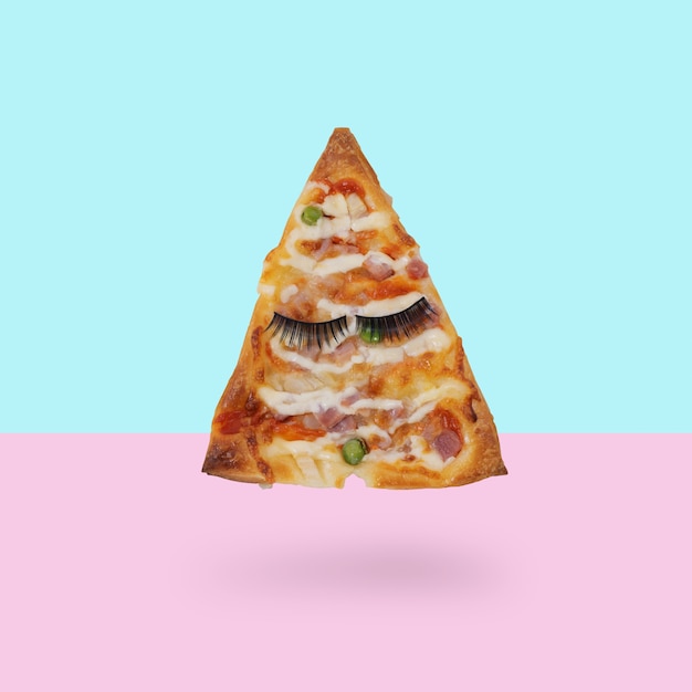 Italiaanse originele pizza slapen geïsoleerd op pastel blauwe en roze achtergrond