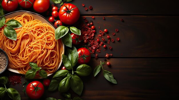 Italiaanse pasta met tomatensaus op een metalen vork kopieer ruimte voor tekst Promotionele banner voor Italiaanse week in een restaurant Generatieve AI