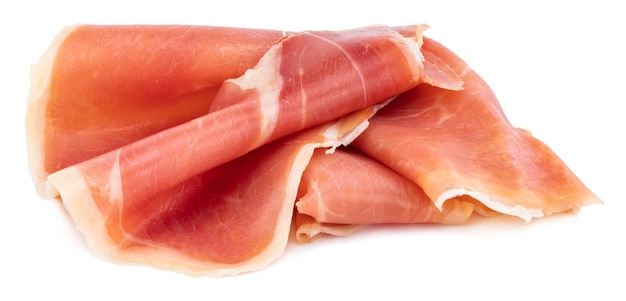 Italiaanse prosciutto crudo of jamon. Rauwe ham. Geïsoleerd op wit.