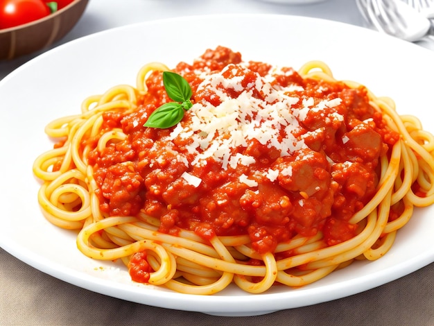 Italiaanse spaghetti bolognese met tomatensaus en vlees ai gegenereerd