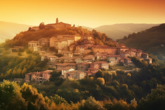 Italiaanse stad zonsondergang heuvels Genereer Ai