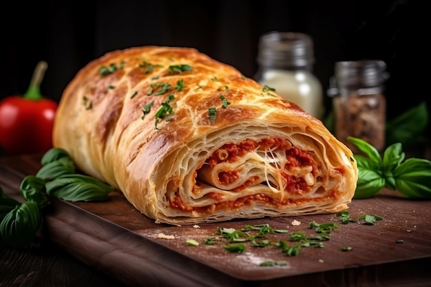 Italiaanse stromboli pizza Fast food maaltijd korst keuken Generate Ai