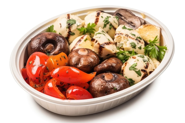 Italian Antipasti Set with Small Peppers Stuffed with Cream Cheese Pickled Olives Marinated Mushrooms Spicy Mozzarella Balls Antipasti in Packaging Generative AI Illustration