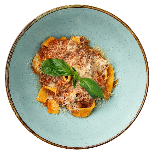 Italian appetizing fettuccine bolognese