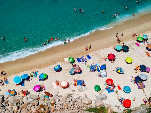 Italian beaches with tourists top view