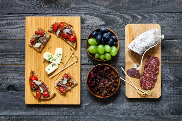 Italian bruschetta made with toasted slices of bread with cherry tomatoes