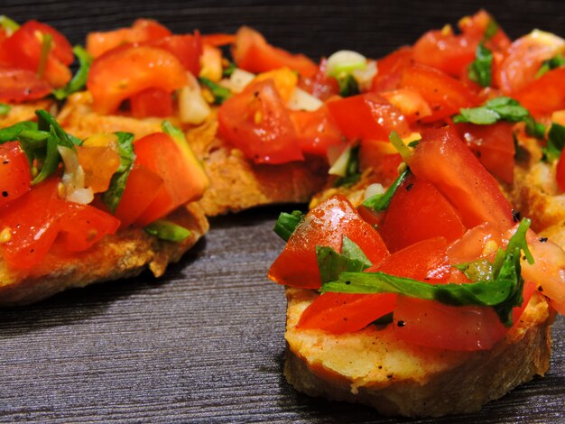 Italian bruschetta recipe. Bruschetta with tomato, garlic and basil.