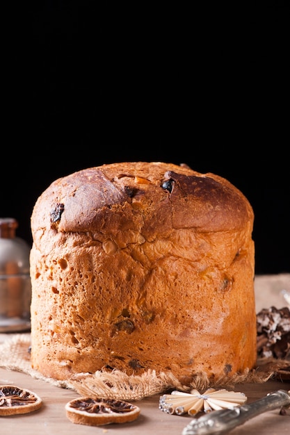 Italian cake named Panettone typical christmas cake