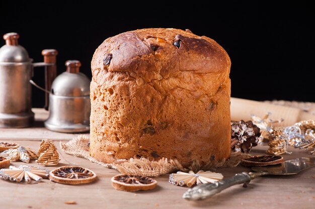 Italian cake named Panettone typical christmas cake