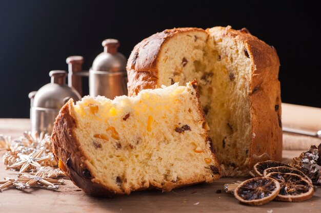 Italian cake named Panettone typical christmas cake